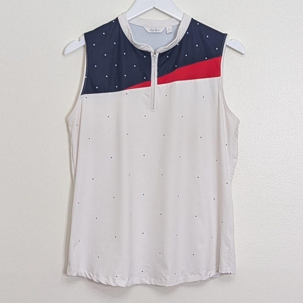 Lady Hagen Polo Large White Sleeveless Stars Stripes Golf American Patriotic